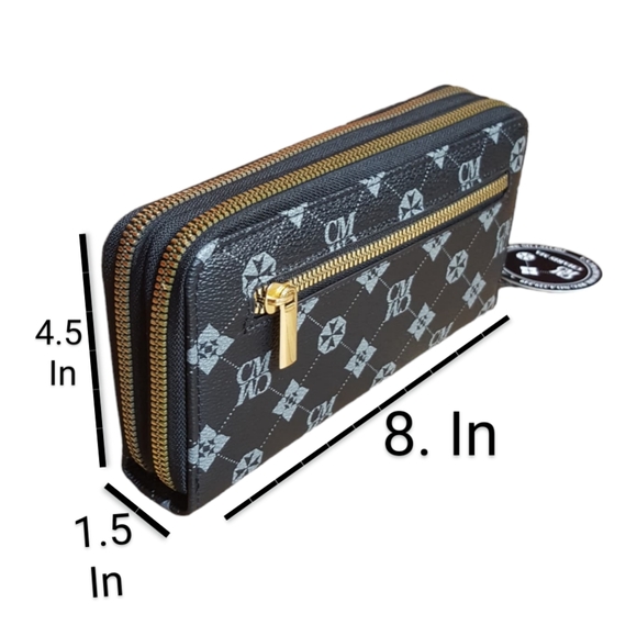 Leather wallet Black women Wristlet Purse Clutch round zipper Charis Ma - Picture 2 of 14